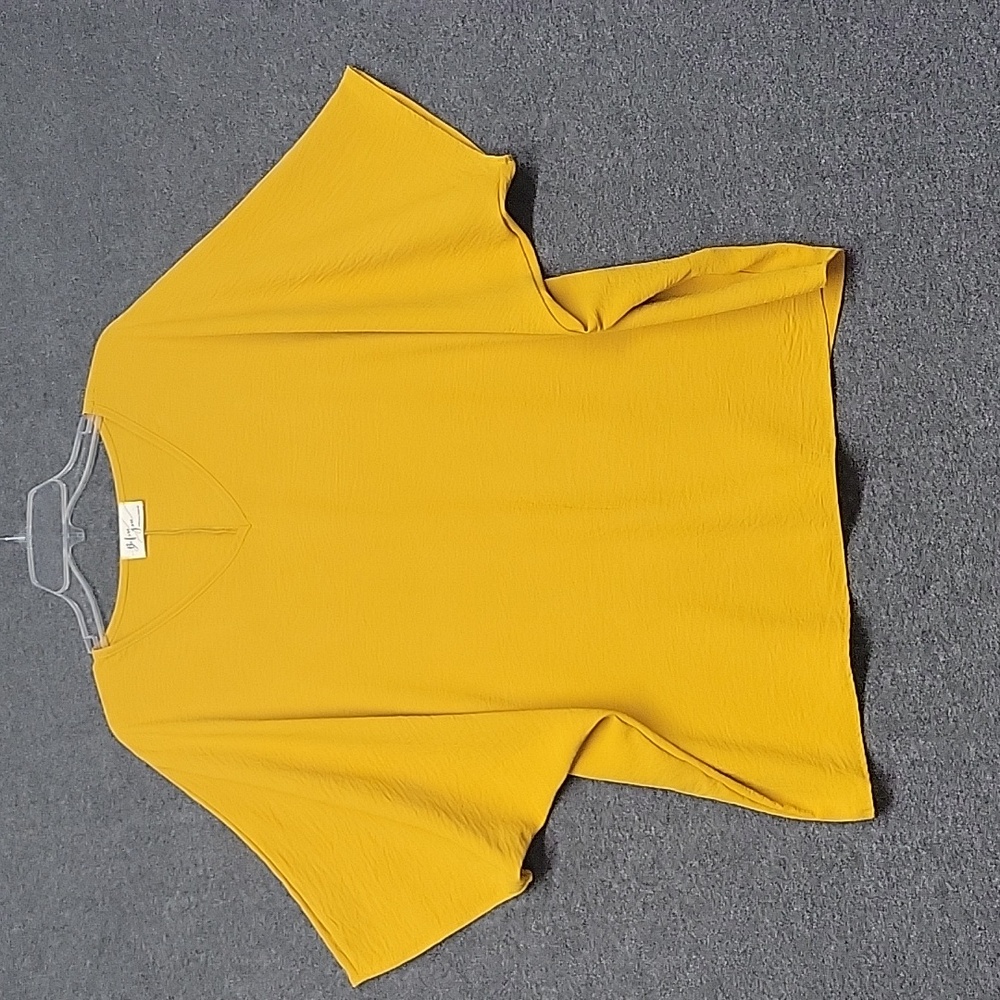 Womens Pullover Top "Before You" Mustard Yellow Size L Batwing Sleeve